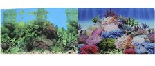 Фон для аквариума двухсторонний Коралловый рай/Подводный пейзаж 60х150см (9099/9031)