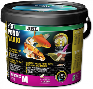 JBL ProPond Vario M - Основной корм в форме плавающих палочек и хлопьев для прудовых рыб среднего размера, 0,72 кг (5,5 л)