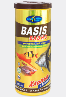 БАЗИC 1000мл - хлопья (flake), универсальный корм для всех видов рыб (банка)
