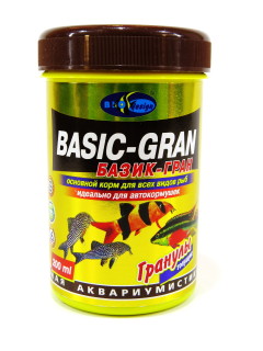 БАЗИК-ГРАН 200мл - тонущие гранулы 2 вида основной корм для всех видов рыб (банка)