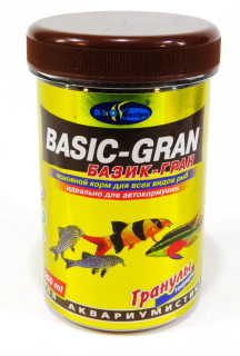 БАЗИК-ГРАН 250мл/138г - тонущие гранулы 2 вида основной корм для всех видов рыб (банка)