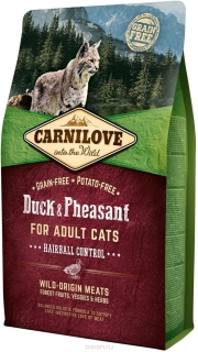 Carnilove 6кг Duck & Pheasant for Adult Cats – Hairball Control  д/взросл.кошек, утка и фазан 512331