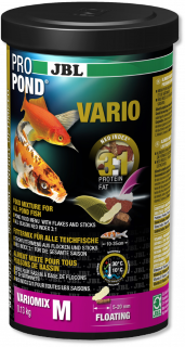 JBL ProPond Vario M - Основной корм в форме плавающих палочек и хлопьев для прудовых рыб среднего размера, 0,13 кг (1 л)