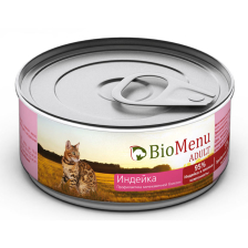 BioMenu ADULT Консервы д/кошек мясной паштет с Индейкой  95%-МЯСО 100гр*24